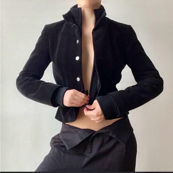ELIE TAHARI Black Corduroy 2- Layer Zip Bomber Coat Jacket - SZ Medium - Picture 1 of 16